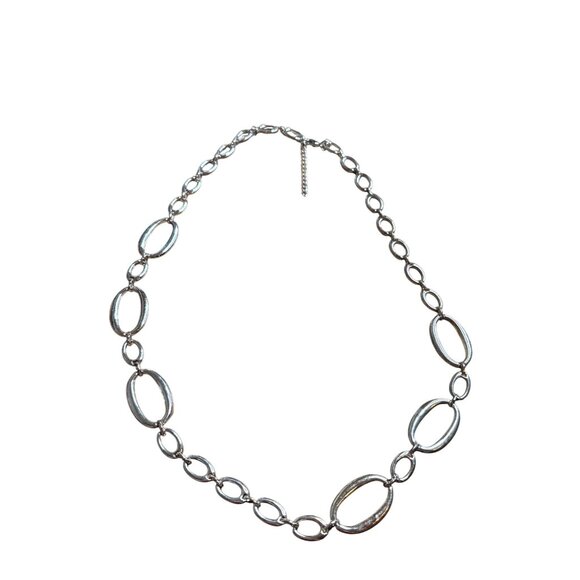 Chunky Silvertone Chain Necklace Career Retro Statement Office 24 - 26 inches - Picture 2 of 3